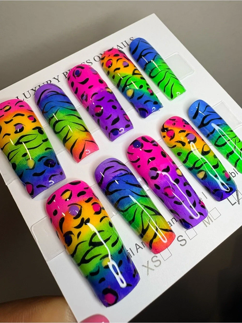 Neon Rainbow Leopard & Leaf Press-On Nails